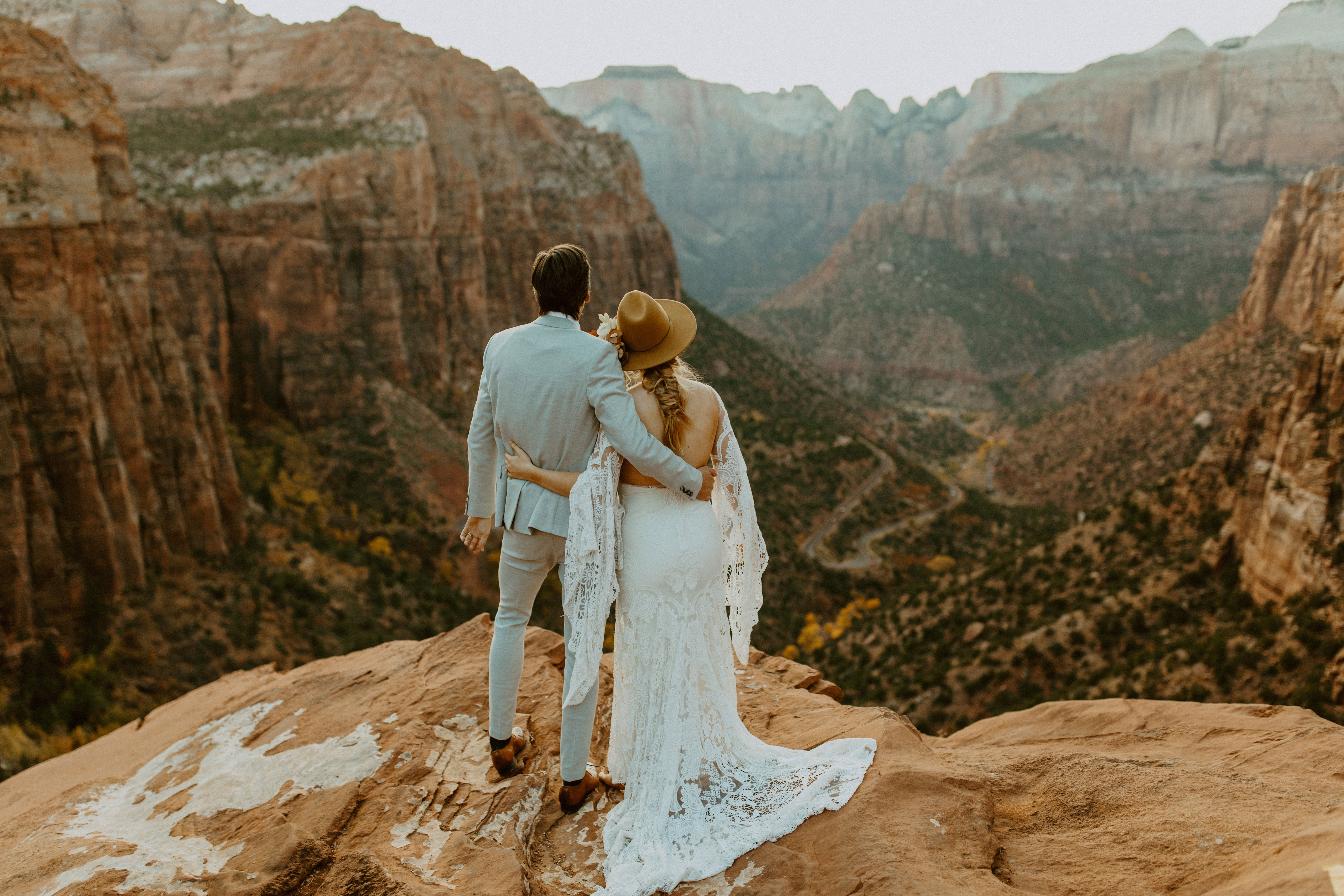 bride and groom at Zion elopement
