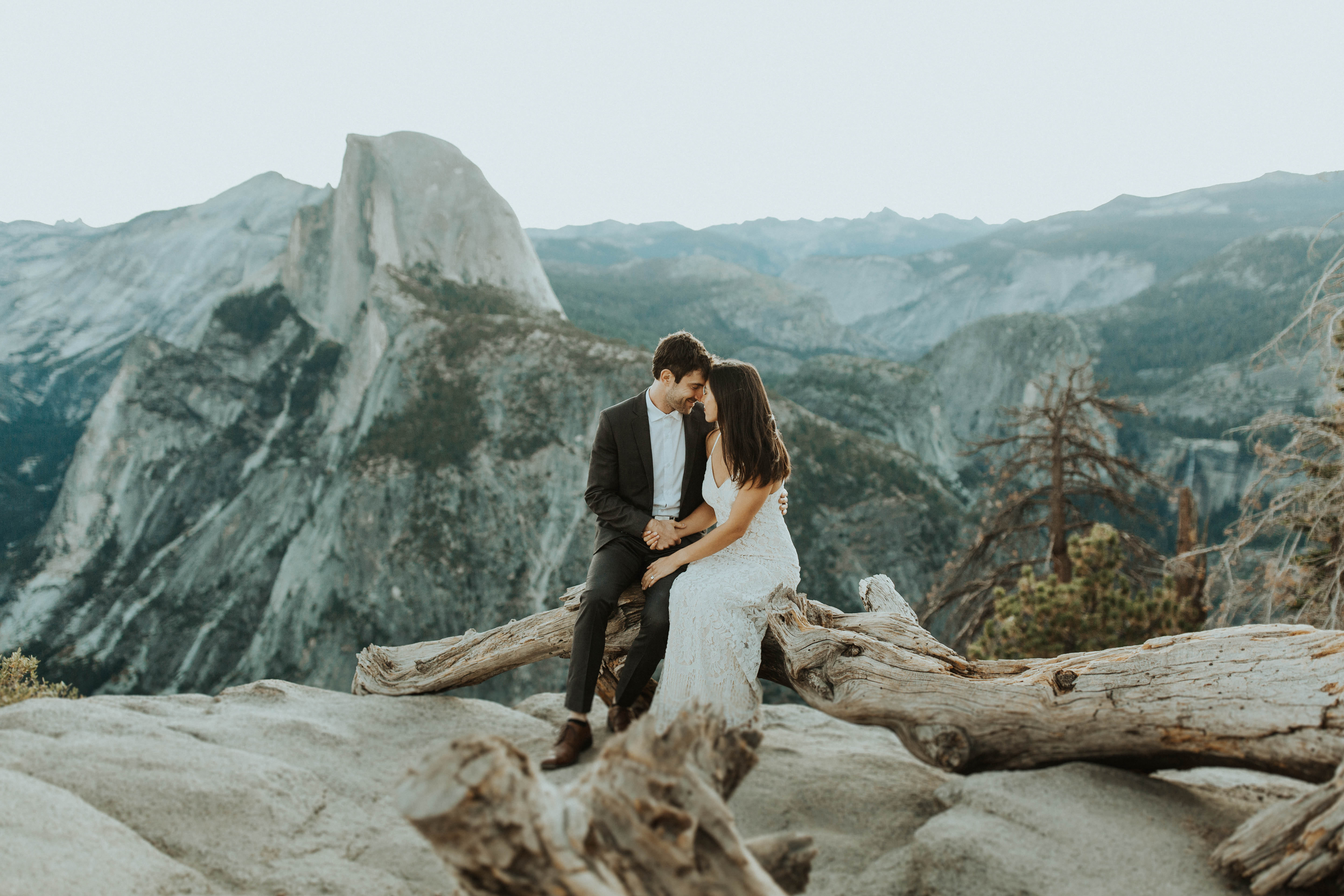 bride and groom at glacier point elopement
