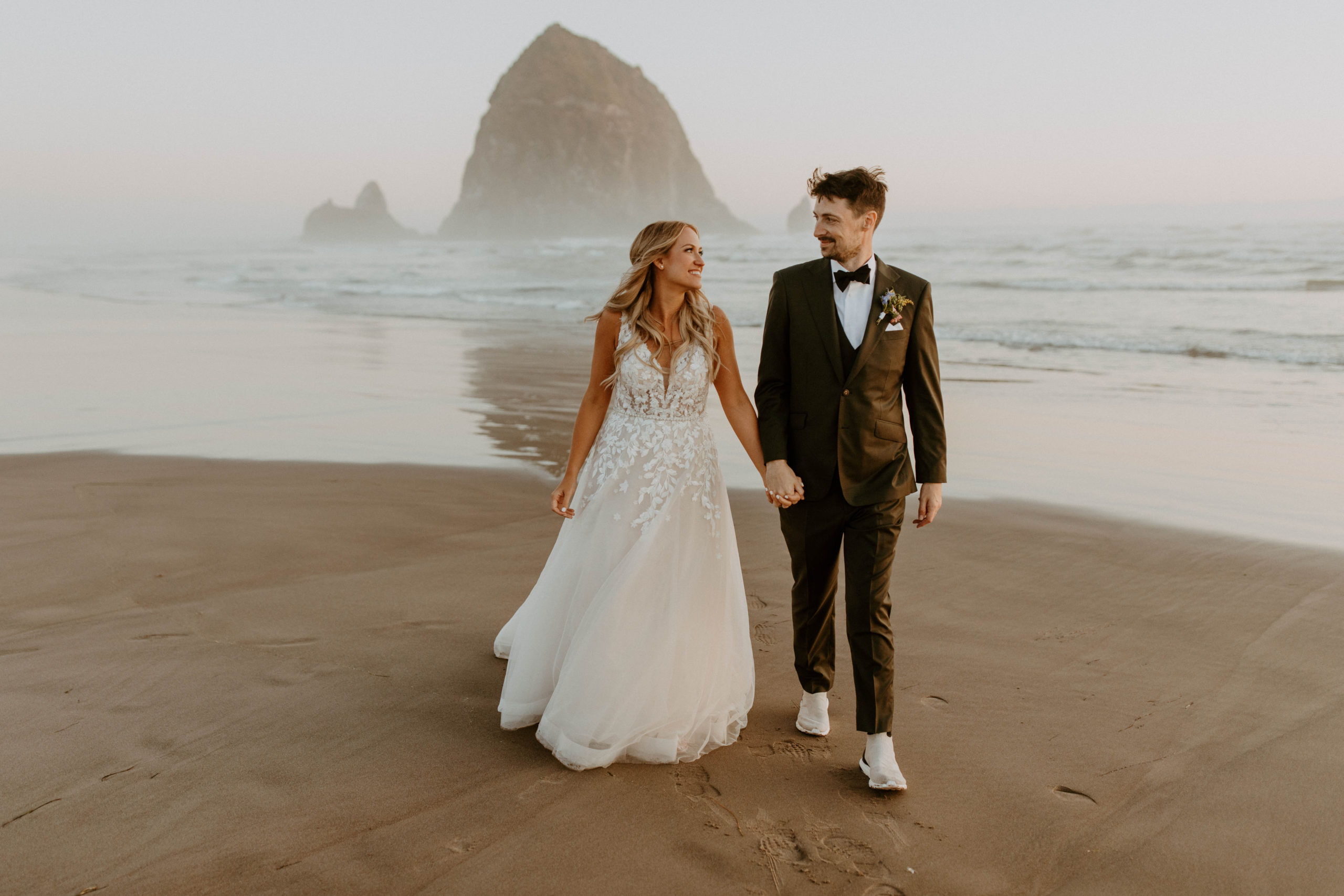 Sunset wedding portraits at Canon Beach