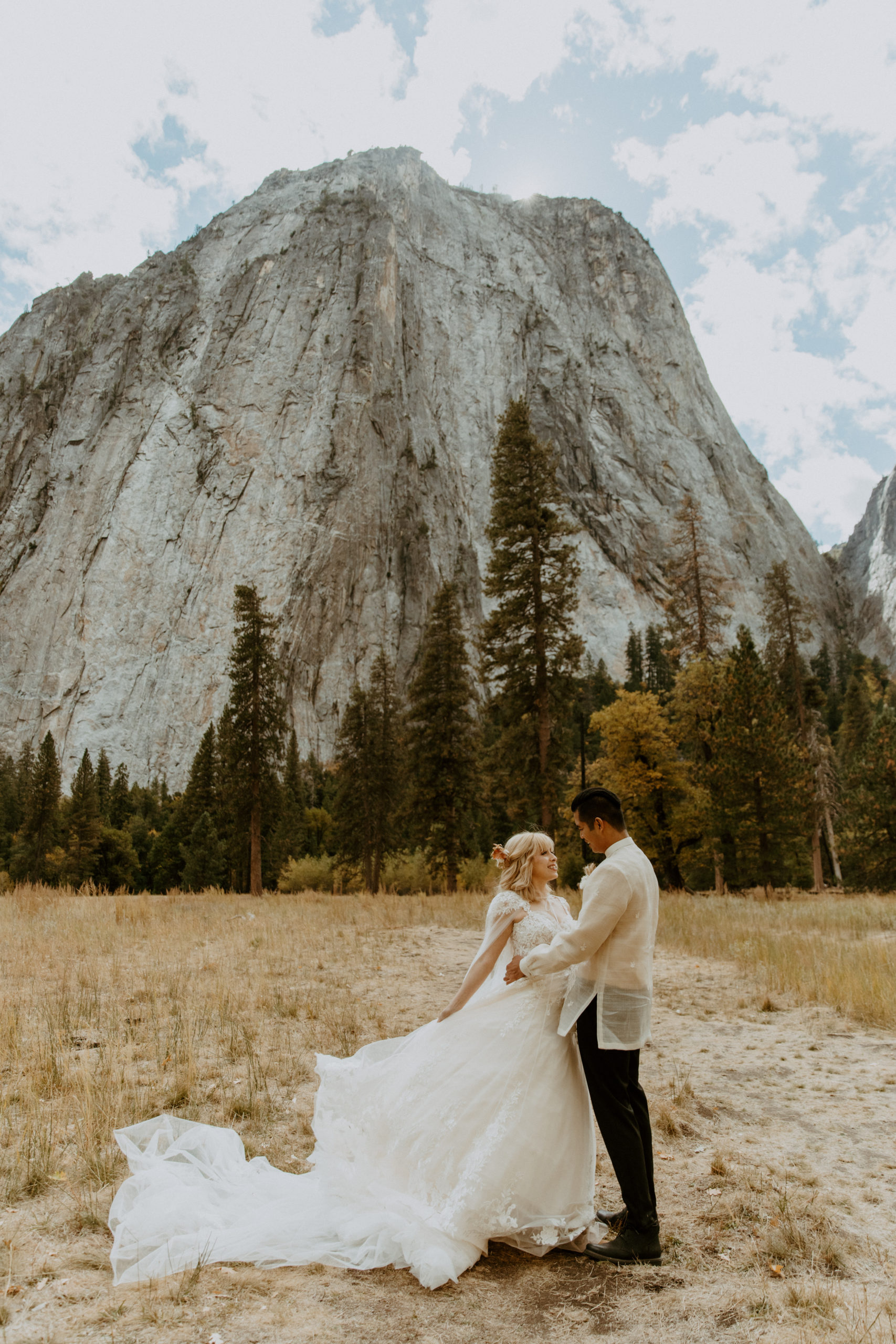 the bride and groom enjoying their elopement in Yosemite