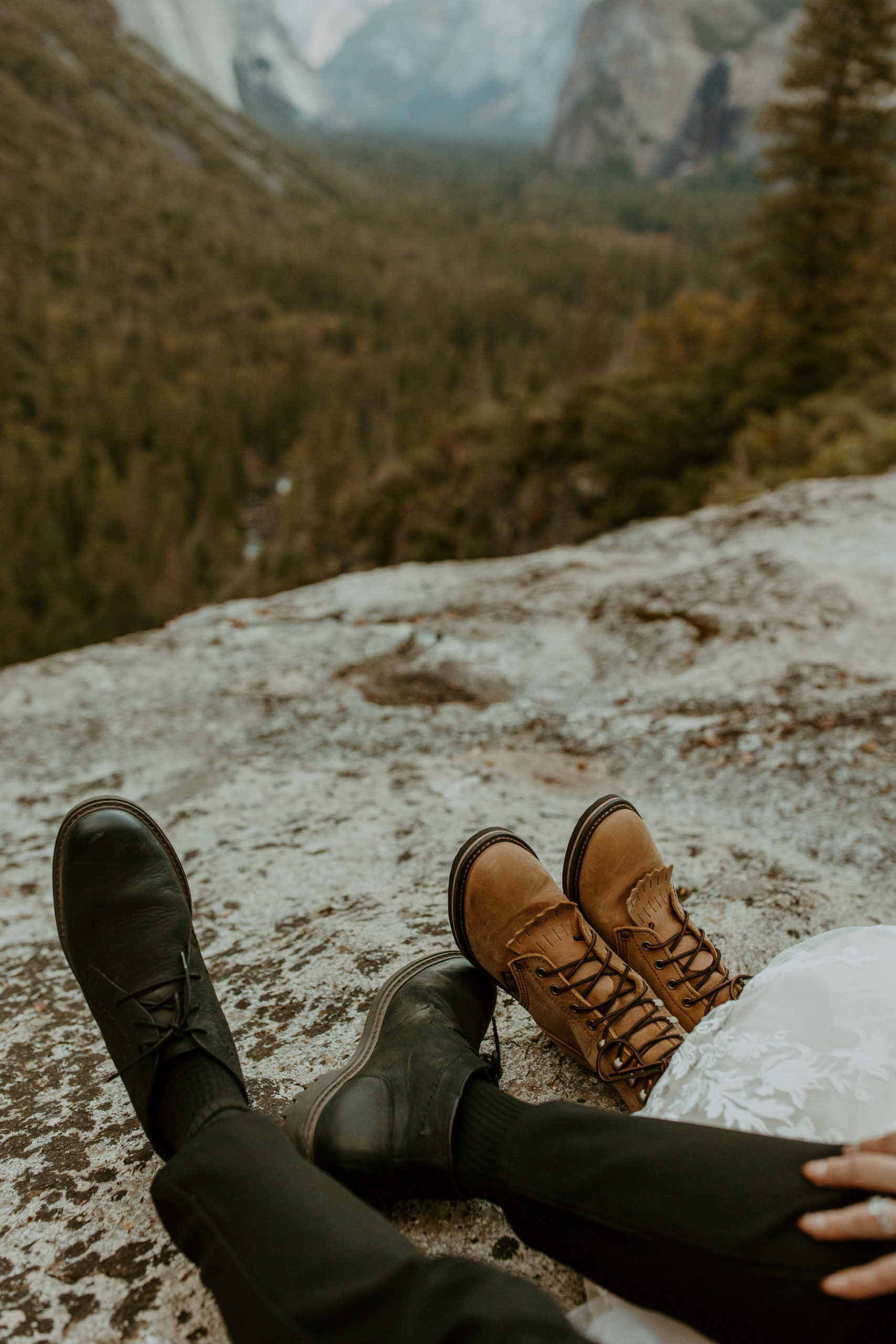 the couple's hiking boots for their elopement in Yosemite