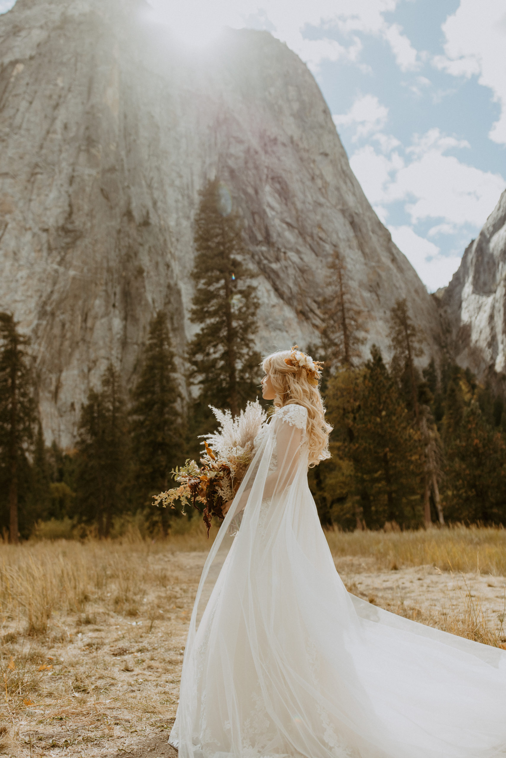 the bride is the glowing sun at Yosemite