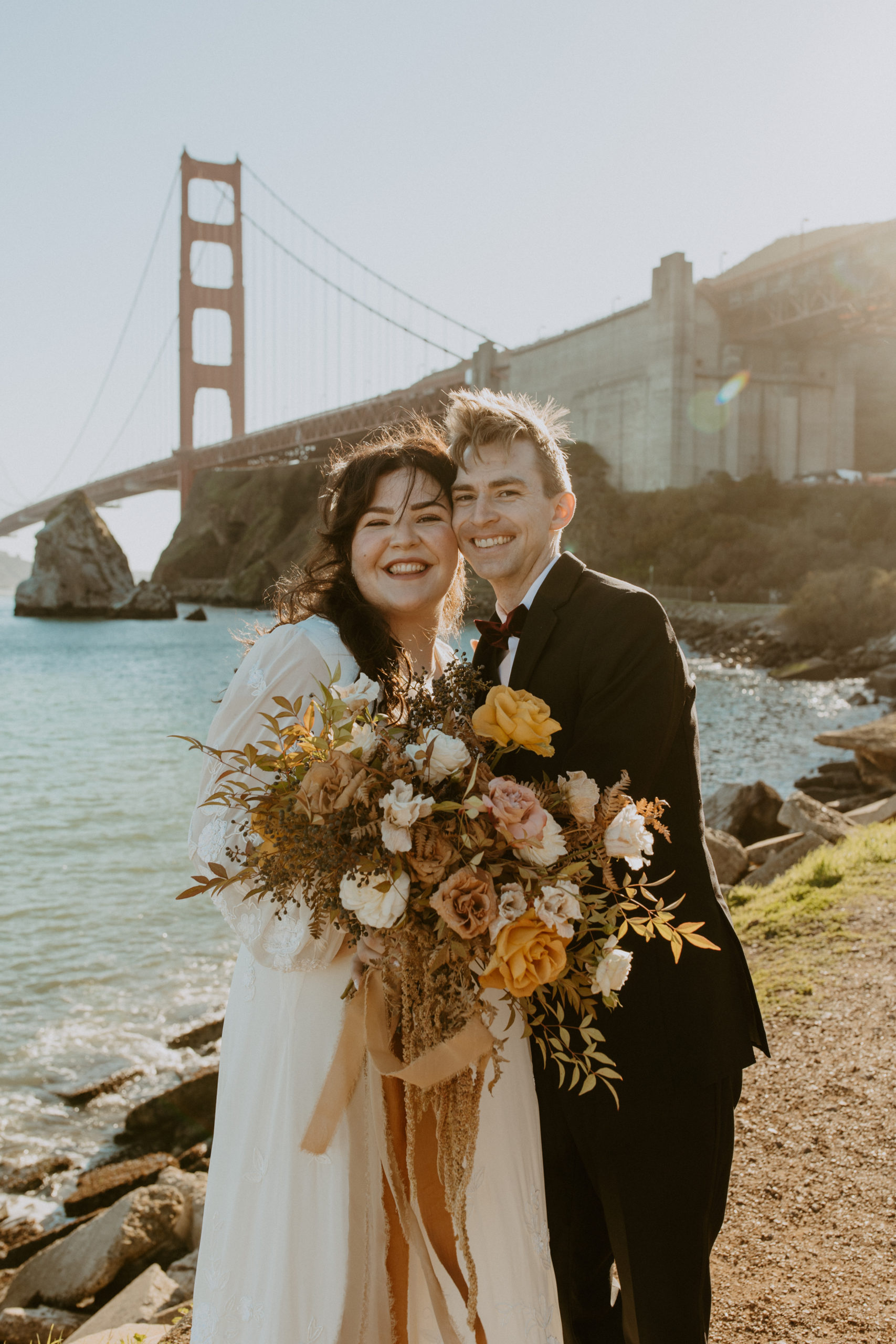 the couple smiling at the Cavallo Point Wedding photographer