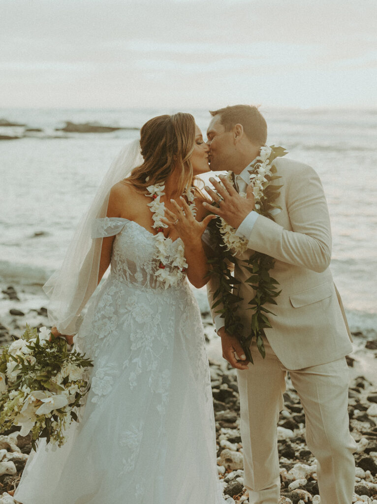couple posing on big island for their wedding photos