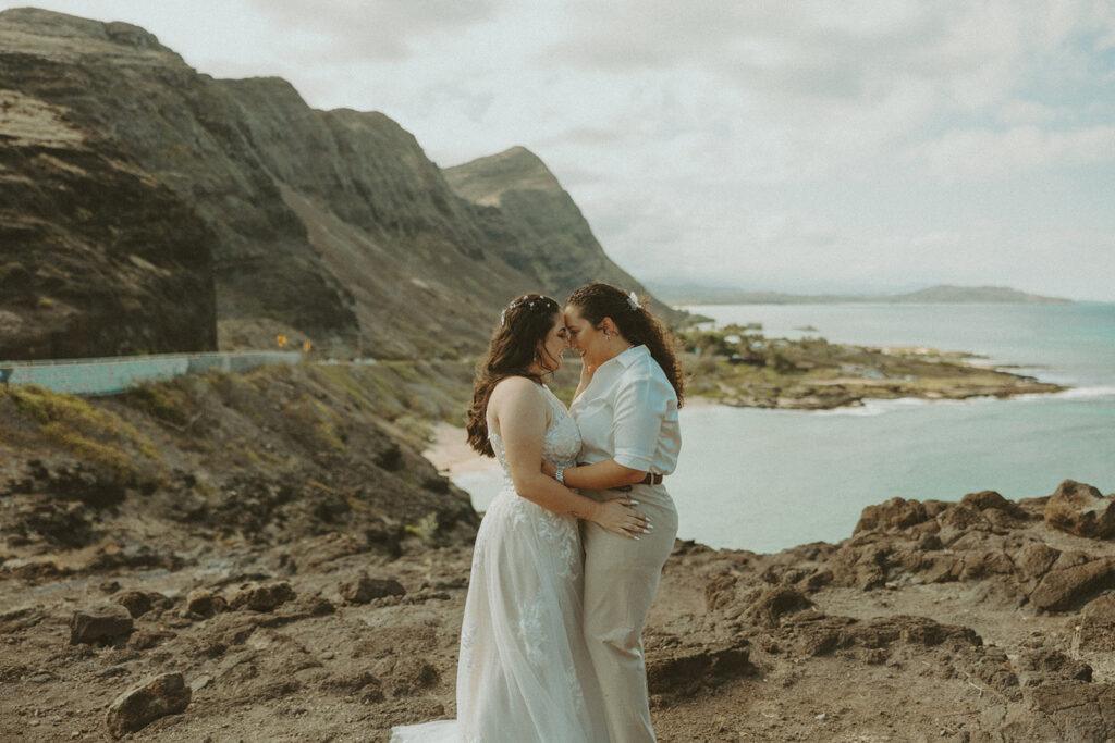 couple in hawaii on the beach for their wedding elopement

