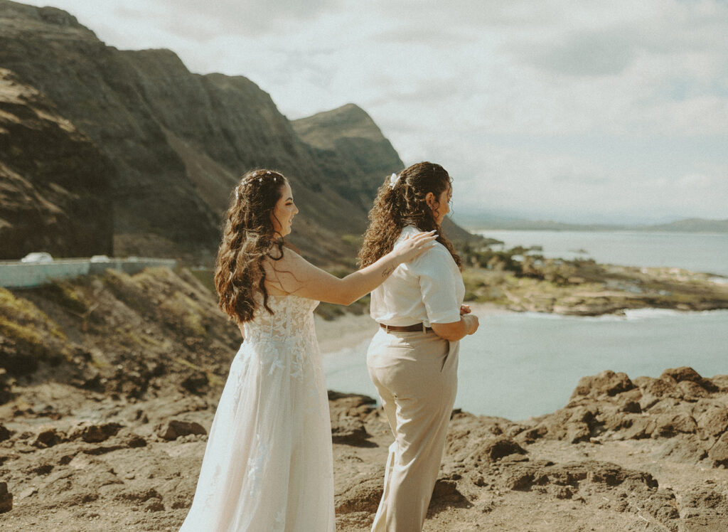 couple in hawaii on the beach for their wedding elopement
