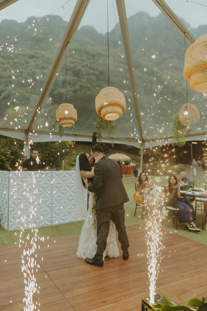 couple posing for wedding photos in hawaii
