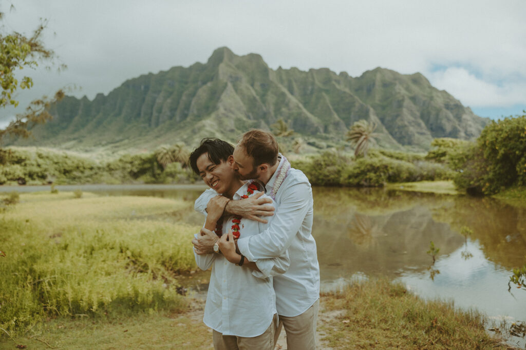 couple taking their elopement photos in hawaii
