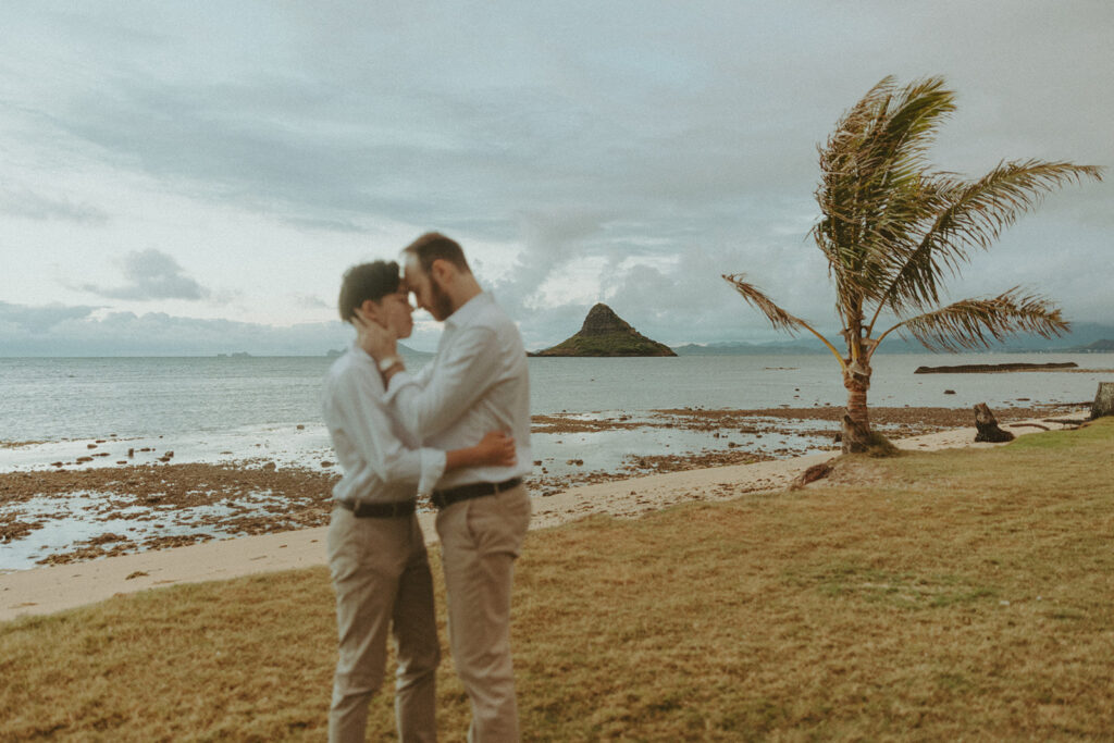 couple taking their elopement photos in hawaii