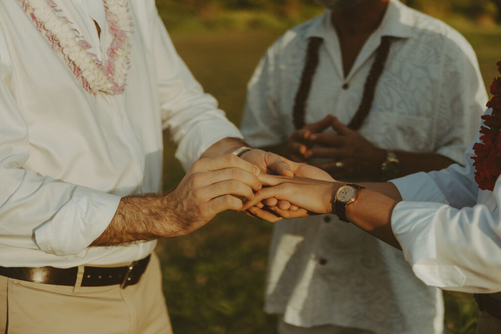 couple taking their elopement photos in hawaii