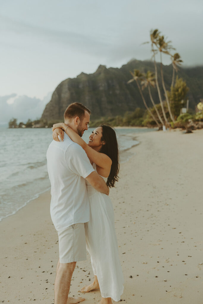 a beach side couples session in oahu
