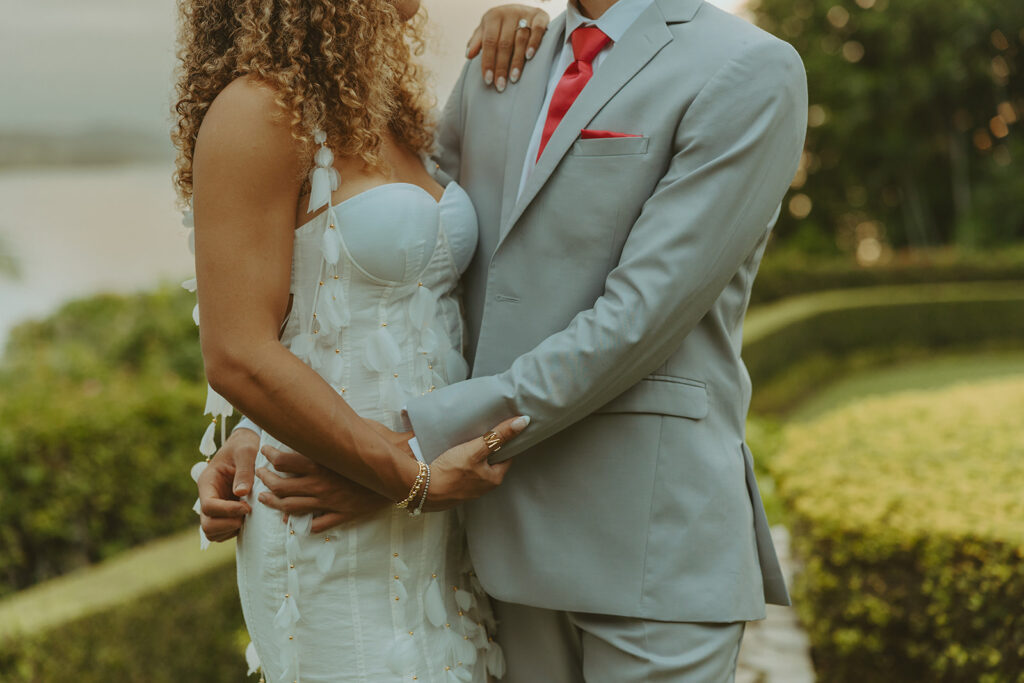 couple posing in jamaica for their destination wedding