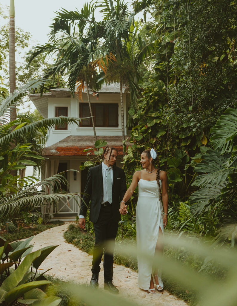 A romantic destination wedding ceremony overlooking the ocean in Jamaica
