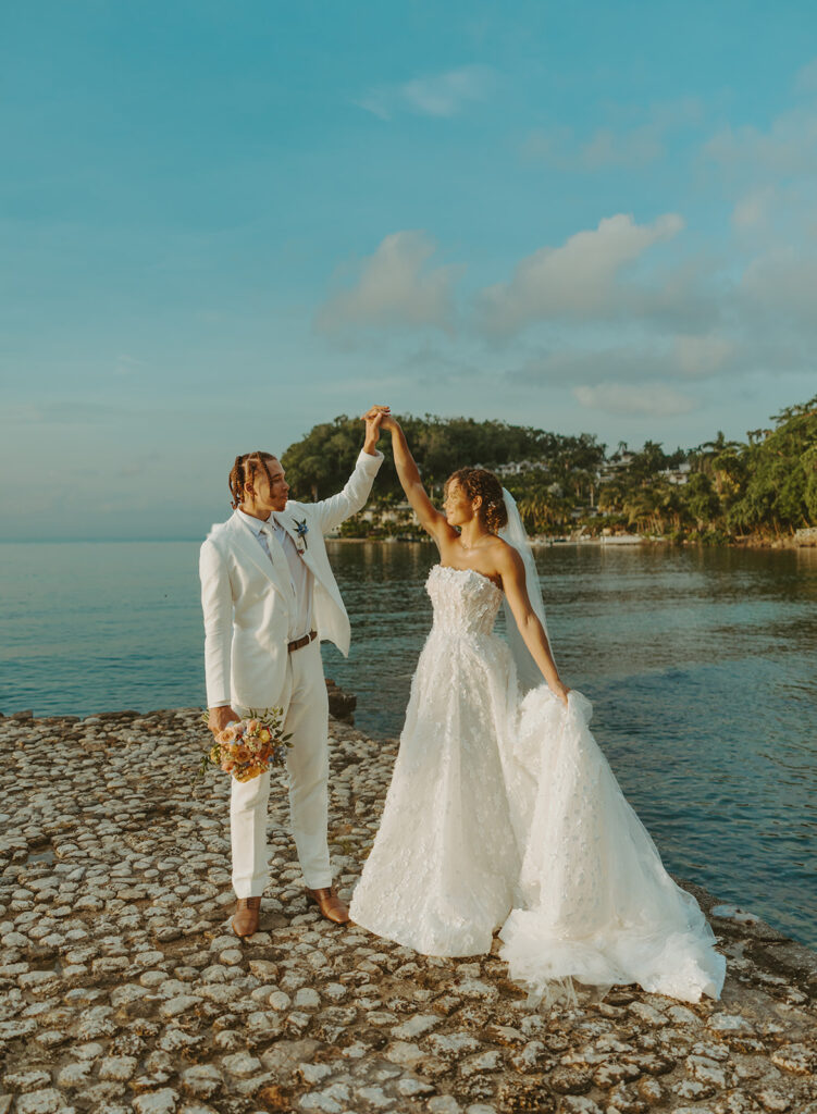 A glamorous wedding reception at a luxury resort in Montego Bay, Jamaica
