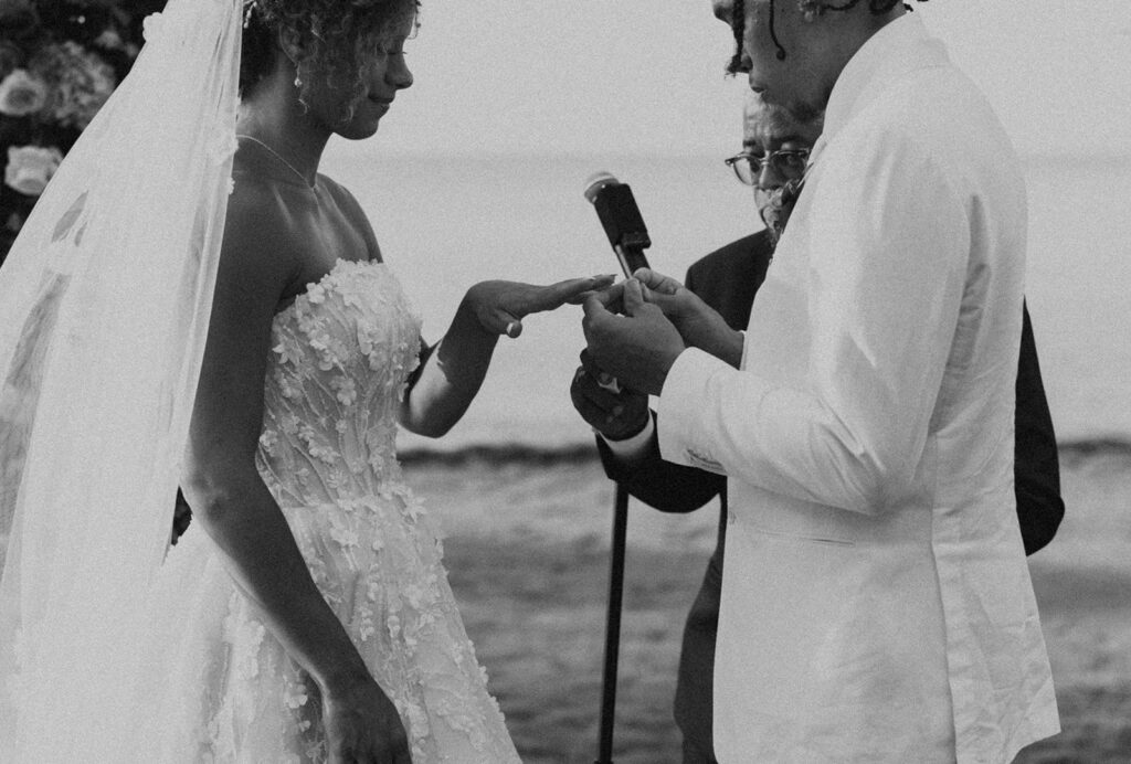 A romantic destination wedding ceremony overlooking the ocean in Jamaica
