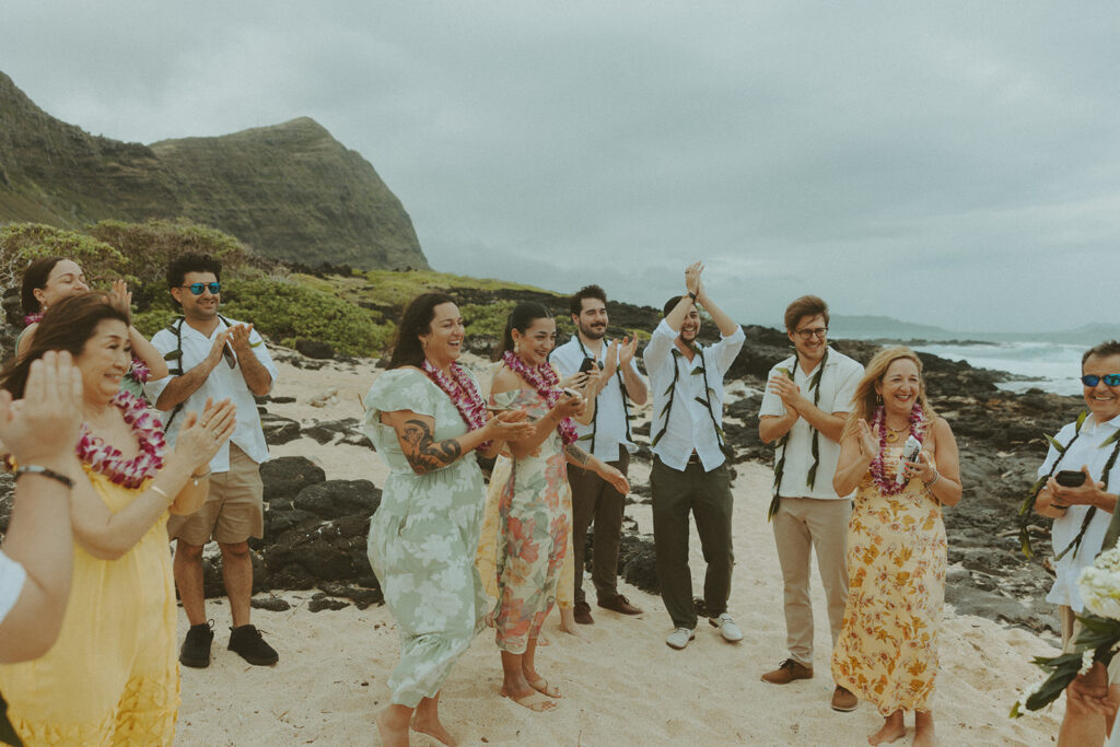 Family and friends celebrating during the Hawaii elopement
