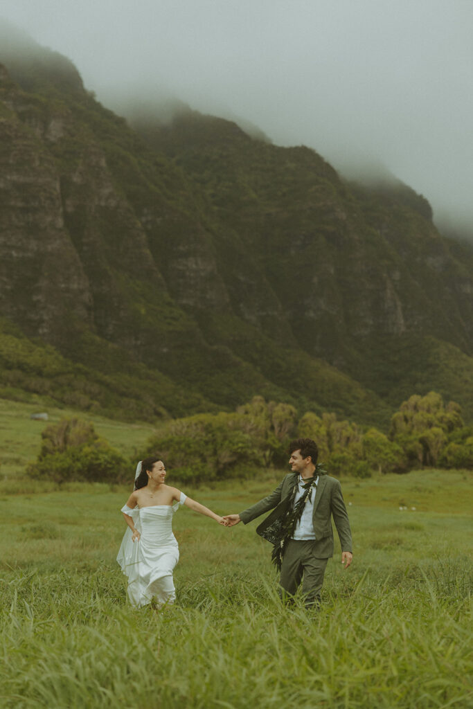 Couple standing together during their Makapuu Beach ceremony

