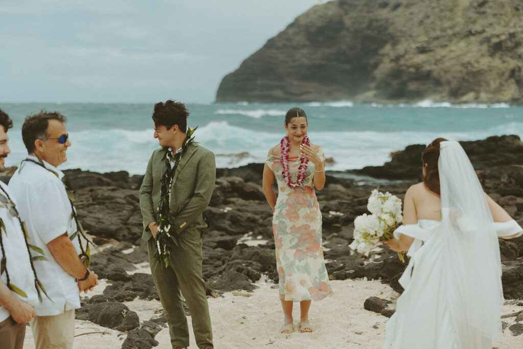 Family and friends celebrating during the Hawaii elopement
