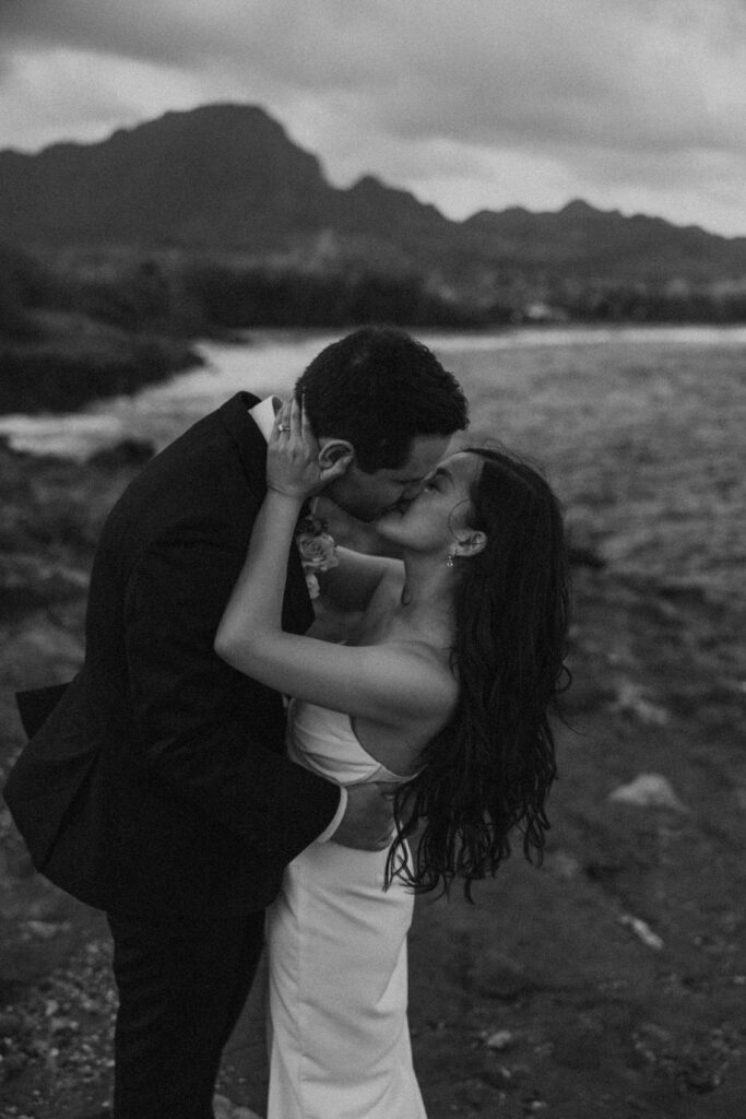 Romantic wedding portraits of a couple on the cliffs 
