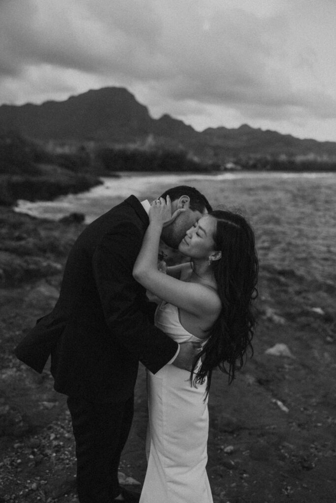Romantic wedding portraits of a couple on the cliffs 
