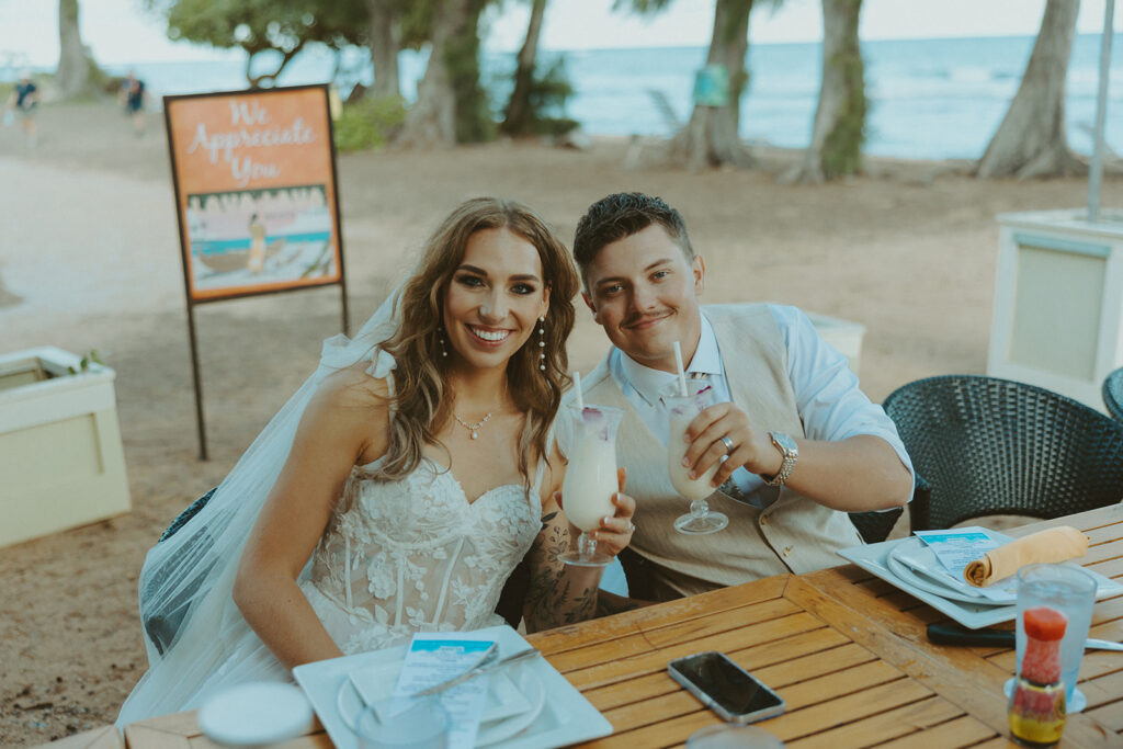 Small group of guests gathered for an outdoor wedding ceremony in Princeville.
