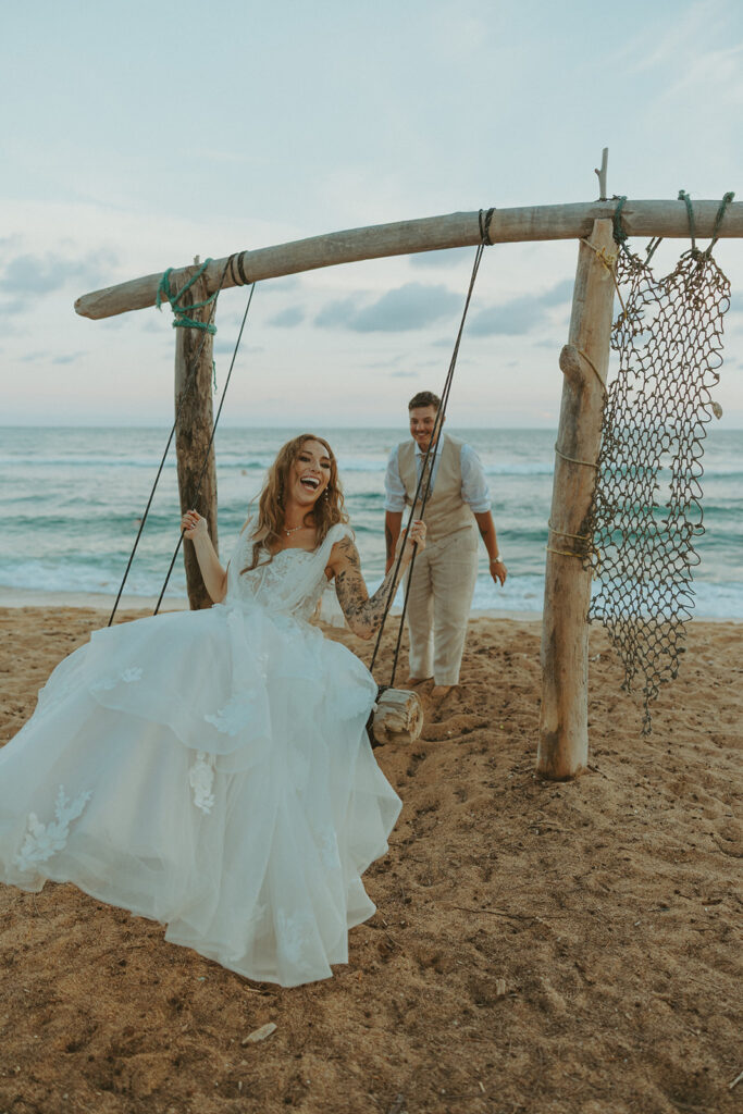 Romantic wedding portraits of a couple celebrating their day in a tropical island setting.