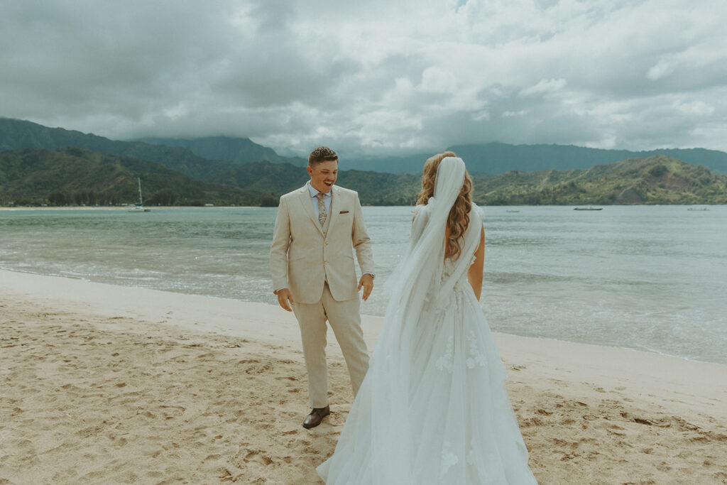 Romantic wedding portraits of a couple celebrating their day in a tropical island setting.