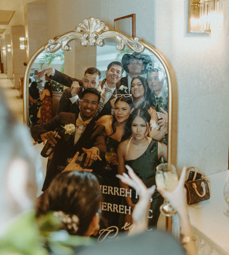 Guests celebrating together during a lively wedding reception