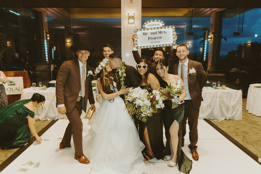 Guests celebrating together during a lively wedding reception